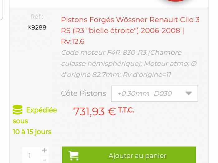 Piston clio R3 WOOSNER