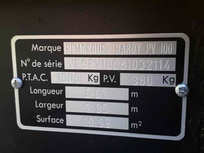 REMORQUE MONOPLACE HARDY PV100 AVEC CARTE GRISE 5